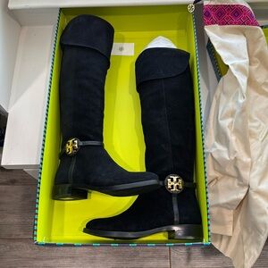 Tory Burch Black Suede Knee-High Boots